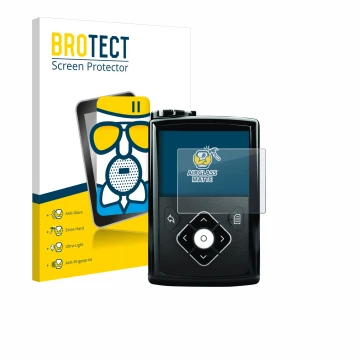 Parte frontal de un envase de producto con el logotipo de la marca BROTECT. Al lado se muestra el dispositivo Medtronic Minime