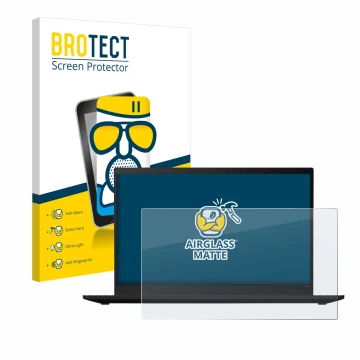 Parte frontal de un envase de producto con el logotipo de la marca BROTECT. Al lado se muestra el dispositivo Lenovo ThinkPad 