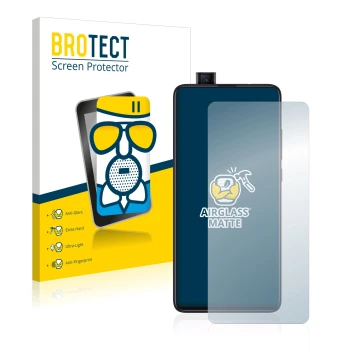 Parte frontal de un envase de producto con el logotipo de la marca BROTECT. Al lado se muestra el dispositivo Xiaomi Mi 9T Pro