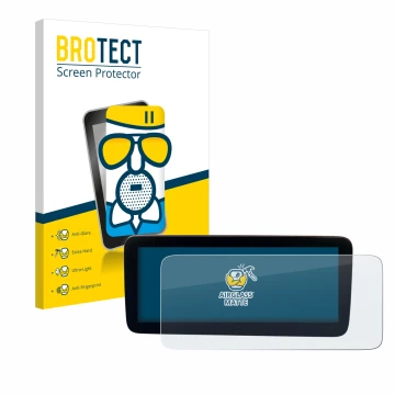 Parte frontal de un envase de producto con el logotipo de la marca BROTECT. Al lado se muestra el dispositivo Mercedes-Benz Ac