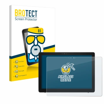 Parte frontal de un envase de producto con el logotipo de la marca BROTECT. Al lado se muestra el dispositivo Dell Latitude 72