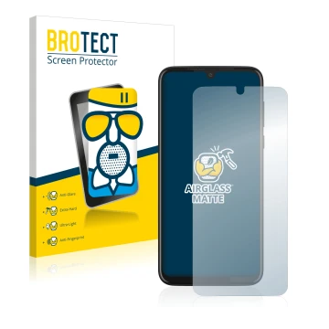 Parte frontal de un envase de producto con el logotipo de la marca BROTECT. Al lado se muestra el dispositivo Motorola Moto G8