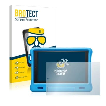Parte frontal de un envase de producto con el logotipo de la marca BROTECT. Al lado se muestra el dispositivo Amazon Fire HD 1