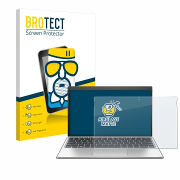 Parte frontal de un envase de producto con el logotipo de la marca BROTECT. Al lado se muestra el dispositivo HP Elite x2 G4 c