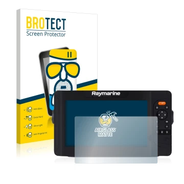Parte frontal de un envase de producto con el logotipo de la marca BROTECT. Al lado se muestra el dispositivo Raymarine Elemen