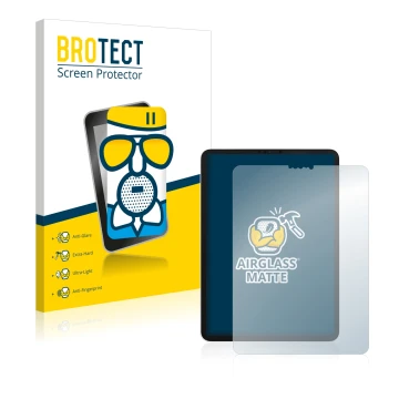 Parte frontal de un envase de producto con el logotipo de la marca BROTECT. Al lado se muestra el dispositivo Apple iPad Pro 1