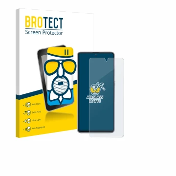 Parte frontal de un envase de producto con el logotipo de la marca BROTECT. Al lado se muestra el dispositivo Samsung Galaxy N