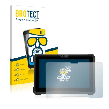 Parte frontal de un envase de producto con el logotipo de la marca BROTECT. Al lado se muestra el dispositivo Dell Latitude 72