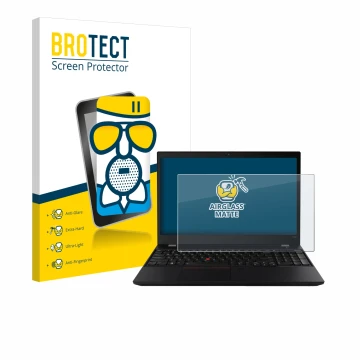 Parte frontal de un envase de producto con el logotipo de la marca BROTECT. Al lado se muestra el dispositivo Lenovo ThinkPad 