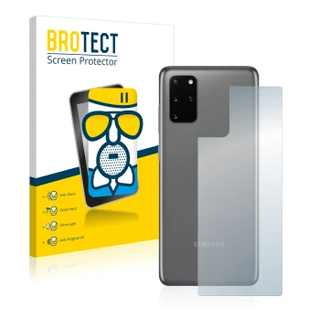 Parte frontal de un envase de producto con el logotipo de la marca BROTECT. Al lado se muestra el dispositivo Samsung Galaxy S