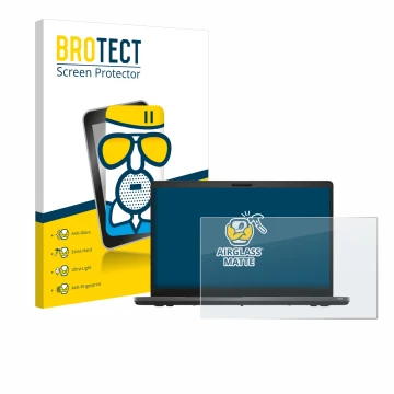 Parte frontal de un envase de producto con el logotipo de la marca BROTECT. Al lado se muestra el dispositivo Dell Latitude 55