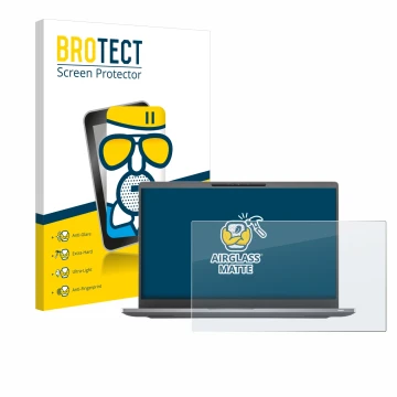 Parte frontal de un envase de producto con el logotipo de la marca BROTECT. Al lado se muestra el dispositivo Dell Latitude 74