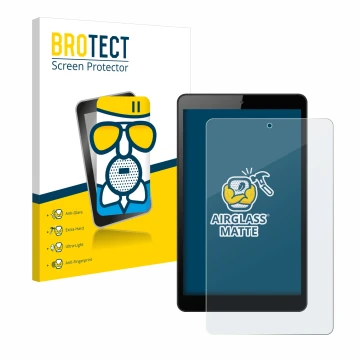 Parte frontal de un envase de producto con el logotipo de la marca BROTECT. Al lado se muestra el dispositivo Huawei MediaPad 