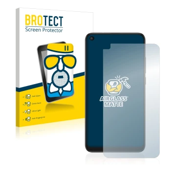 Parte frontal de un envase de producto con el logotipo de la marca BROTECT. Al lado se muestra el dispositivo TCL 10L con su p