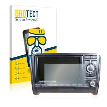 Parte frontal de un envase de producto con el logotipo de la marca BROTECT. Al lado se muestra el dispositivo Audi A3 8P 2004-