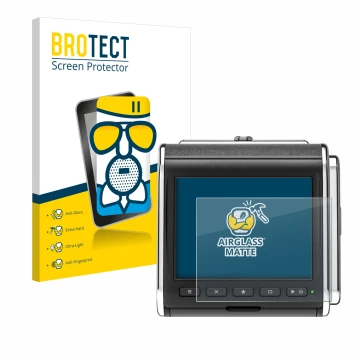 Parte frontal de un envase de producto con el logotipo de la marca BROTECT. Al lado se muestra el dispositivo Hasselblad CFV I
