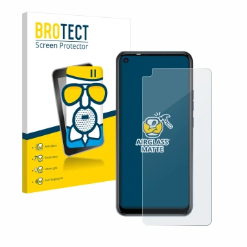 Parte frontal de un envase de producto con el logotipo de la marca BROTECT. Al lado se muestra el dispositivo Tecno Spark 5 Pr