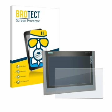 Parte frontal de un envase de producto con el logotipo de la marca BROTECT. Al lado se muestra el dispositivo Siemens Simatic 