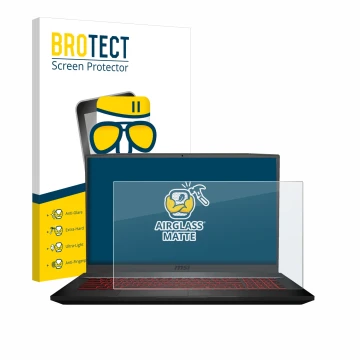 Parte frontal de un envase de producto con el logotipo de la marca BROTECT. Al lado se muestra el dispositivo MSI GF75 10SDR-2