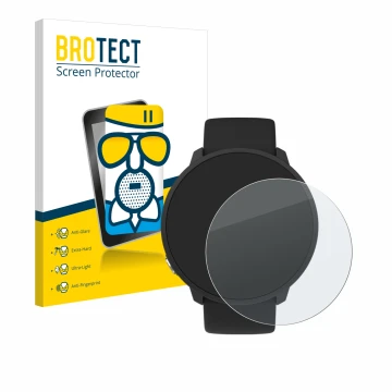 Parte frontal de un envase de producto con el logotipo de la marca BROTECT. Al lado se muestra el dispositivo Polar Unite con 