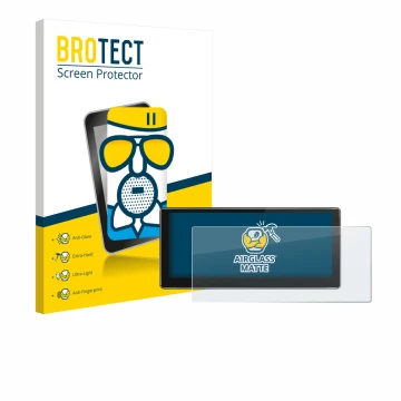 Parte frontal de un envase de producto con el logotipo de la marca BROTECT. Al lado se muestra el dispositivo Joying 4G Car Ra