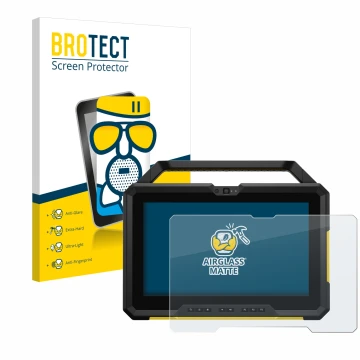 Parte frontal de un envase de producto con el logotipo de la marca BROTECT. Al lado se muestra el dispositivo Dell Latitude 72