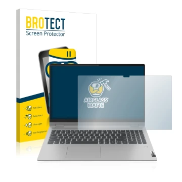Parte frontal de un envase de producto con el logotipo de la marca BROTECT. Al lado se muestra el dispositivo Lenovo IdeaPad F