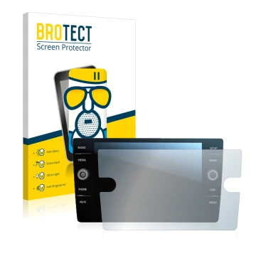 Parte frontal de un envase de producto con el logotipo de la marca BROTECT. Al lado se muestra el dispositivo Volkswagen Tigua