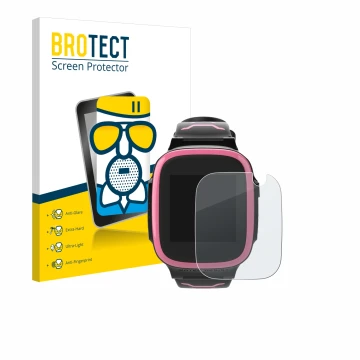 Parte frontal de un envase de producto con el logotipo de la marca BROTECT. Al lado se muestra el dispositivo Xplora X5 Play c