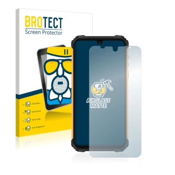 Parte frontal de un envase de producto con el logotipo de la marca BROTECT. Al lado se muestra el dispositivo Ulefone Armor 8 