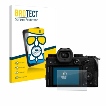 Parte frontal de un envase de producto con el logotipo de la marca BROTECT. Al lado se muestra el dispositivo Panasonic Lumix 