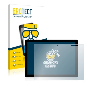 Parte frontal de un envase de producto con el logotipo de la marca BROTECT. Al lado se muestra el dispositivo Chuwi UBook X co