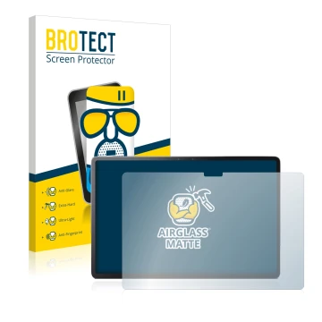 Parte frontal de un envase de producto con el logotipo de la marca BROTECT. Al lado se muestra el dispositivo Lenovo Tab P11 P