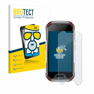 Parte frontal de un envase de producto con el logotipo de la marca BROTECT. Al lado se muestra el dispositivo Unihertz Atom L 