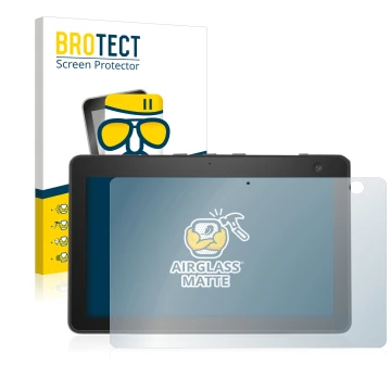 Parte frontal de un envase de producto con el logotipo de la marca BROTECT. Al lado se muestra el dispositivo Amazon Echo Show