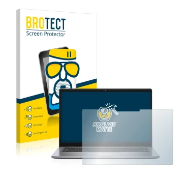 Parte frontal de un envase de producto con el logotipo de la marca BROTECT. Al lado se muestra el dispositivo Dell Latitude 74