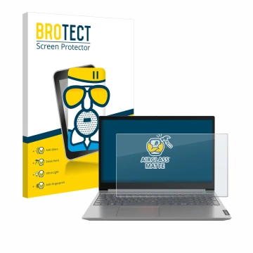 Parte frontal de un envase de producto con el logotipo de la marca BROTECT. Al lado se muestra el dispositivo Lenovo ThinkBook