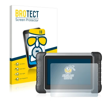 Parte frontal de un envase de producto con el logotipo de la marca BROTECT. Al lado se muestra el dispositivo Autel MaxiCOM MK