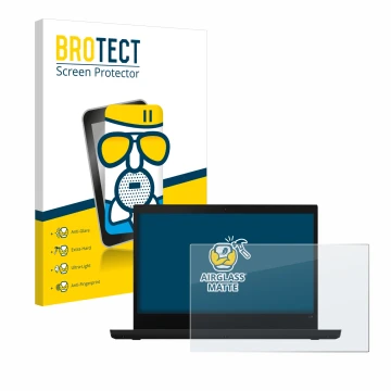 Parte frontal de un envase de producto con el logotipo de la marca BROTECT. Al lado se muestra el dispositivo Lenovo ThinkPad 