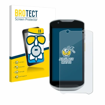 Parte frontal de un envase de producto con el logotipo de la marca BROTECT. Al lado se muestra el dispositivo Zebra TC57x con 