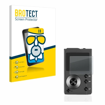 Parte frontal de un envase de producto con el logotipo de la marca BROTECT. Al lado se muestra el dispositivo Surfans F20 con 