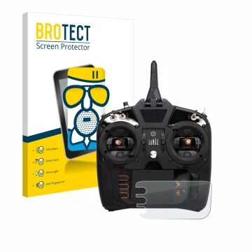 Parte frontal de un envase de producto con el logotipo de la marca BROTECT. Al lado se muestra el dispositivo Spektrum NX8 con