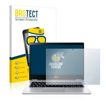 Parte frontal de un envase de producto con el logotipo de la marca BROTECT. Al lado se muestra el dispositivo Acer Spin 3 SP31