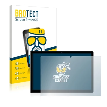 Parte frontal de un envase de producto con el logotipo de la marca BROTECT. Al lado se muestra el dispositivo Teclast M40 (For