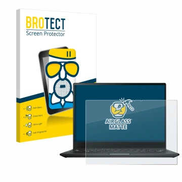 Parte frontal de un envase de producto con el logotipo de la marca BROTECT. Al lado se muestra el dispositivo ASUS Rog Flow X1