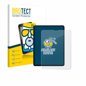 Parte frontal de un envase de producto con el logotipo de la marca BROTECT. Al lado se muestra el dispositivo Apple iPad Pro 1