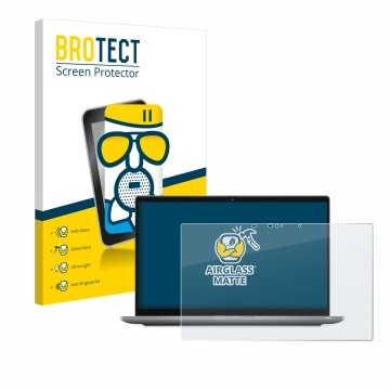 Parte frontal de un envase de producto con el logotipo de la marca BROTECT. Al lado se muestra el dispositivo Dell Latitude 74