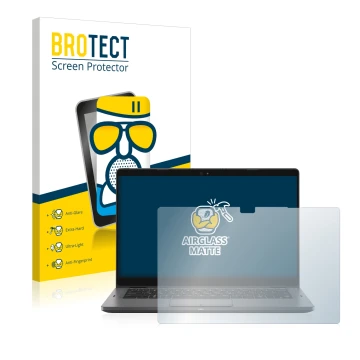 Parte frontal de un envase de producto con el logotipo de la marca BROTECT. Al lado se muestra el dispositivo Dell Latitude 53