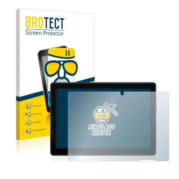 Parte frontal de un envase de producto con el logotipo de la marca BROTECT. Al lado se muestra el dispositivo MEDION Lifetab E