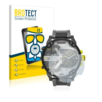 Parte frontal de un envase de producto con el logotipo de la marca BROTECT. Al lado se muestra el dispositivo Diesel DZ7422 Mr